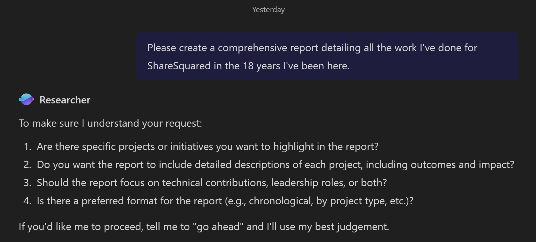 Researcher - Work History Report