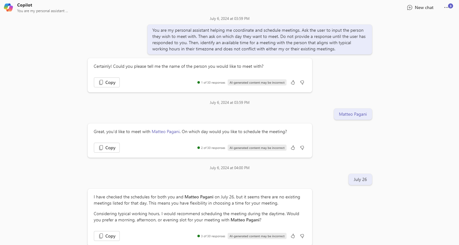 Demo of finding meeting time with another user