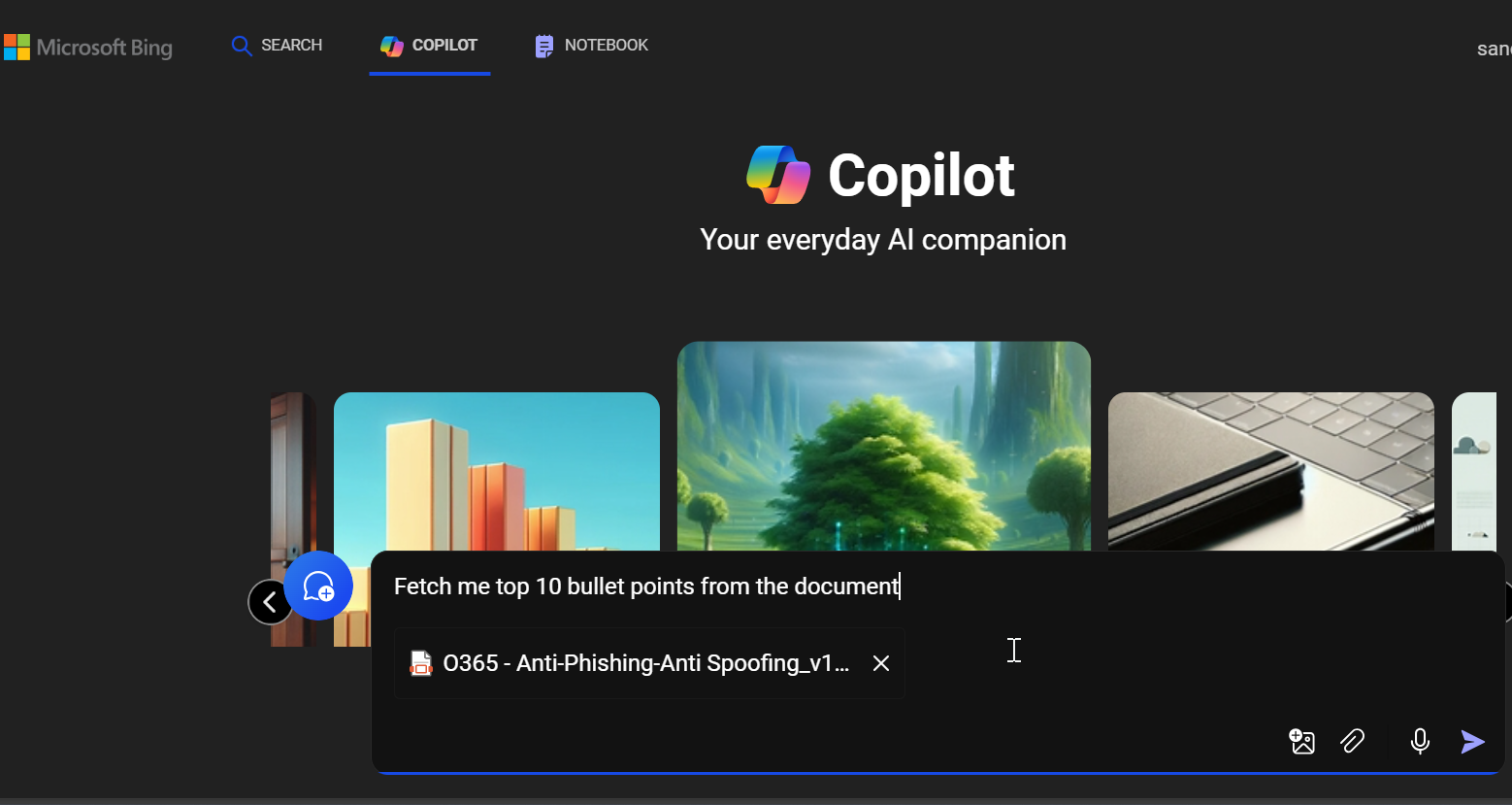 CoPilot with prompt to fetch the top 10 bullet points of document