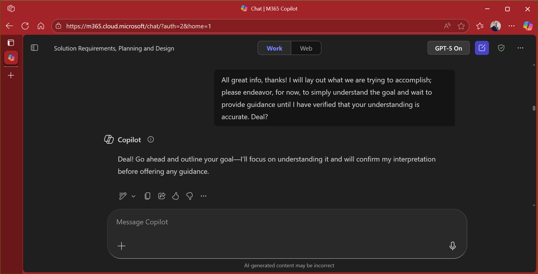Put Copilot in Confirm Understanding mode