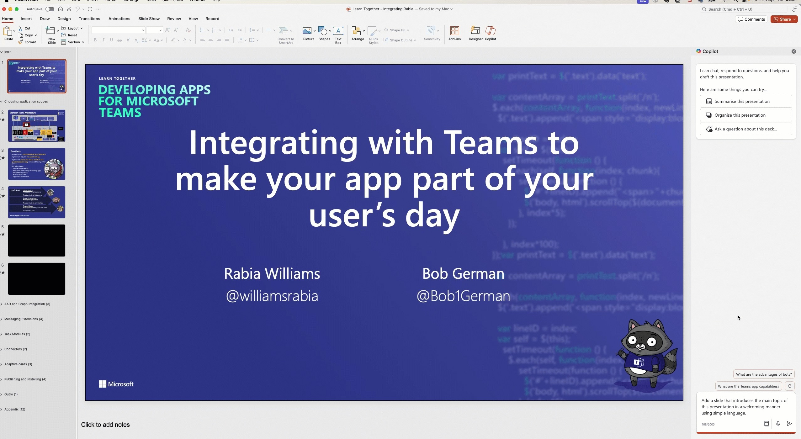 Demo of Creating an introduction slide