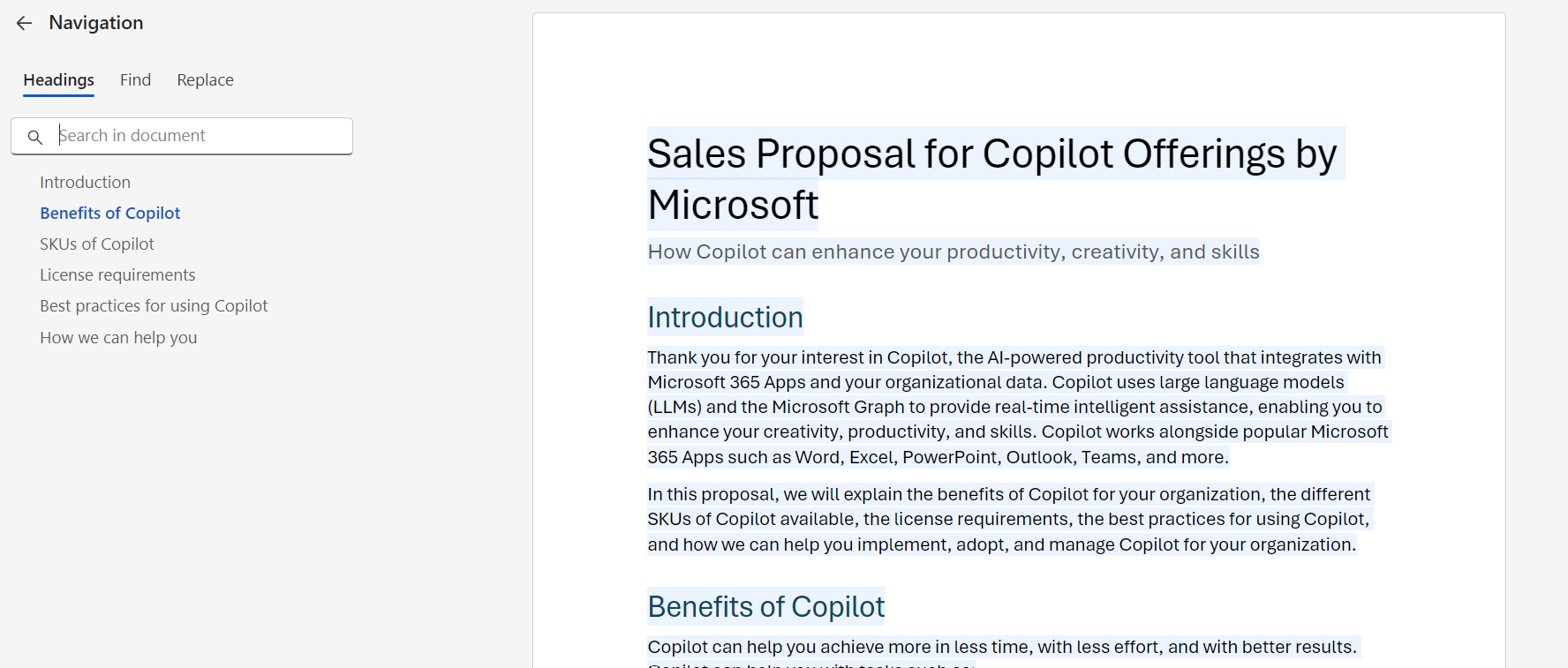 Demo of create a sales proposal for a sales lead with content refering from a document in SharePoint in Microsoft Word