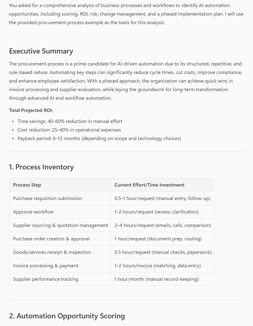 Demo of AI Automation Opportunity Finder analyzing business processes for AI and automation opportunities