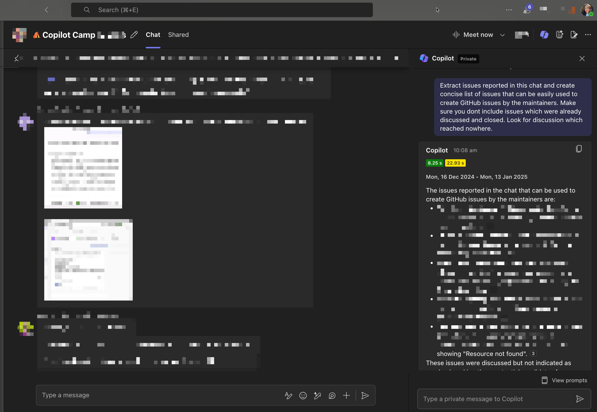 Prompt for extracting unresolved issues from chat discussions