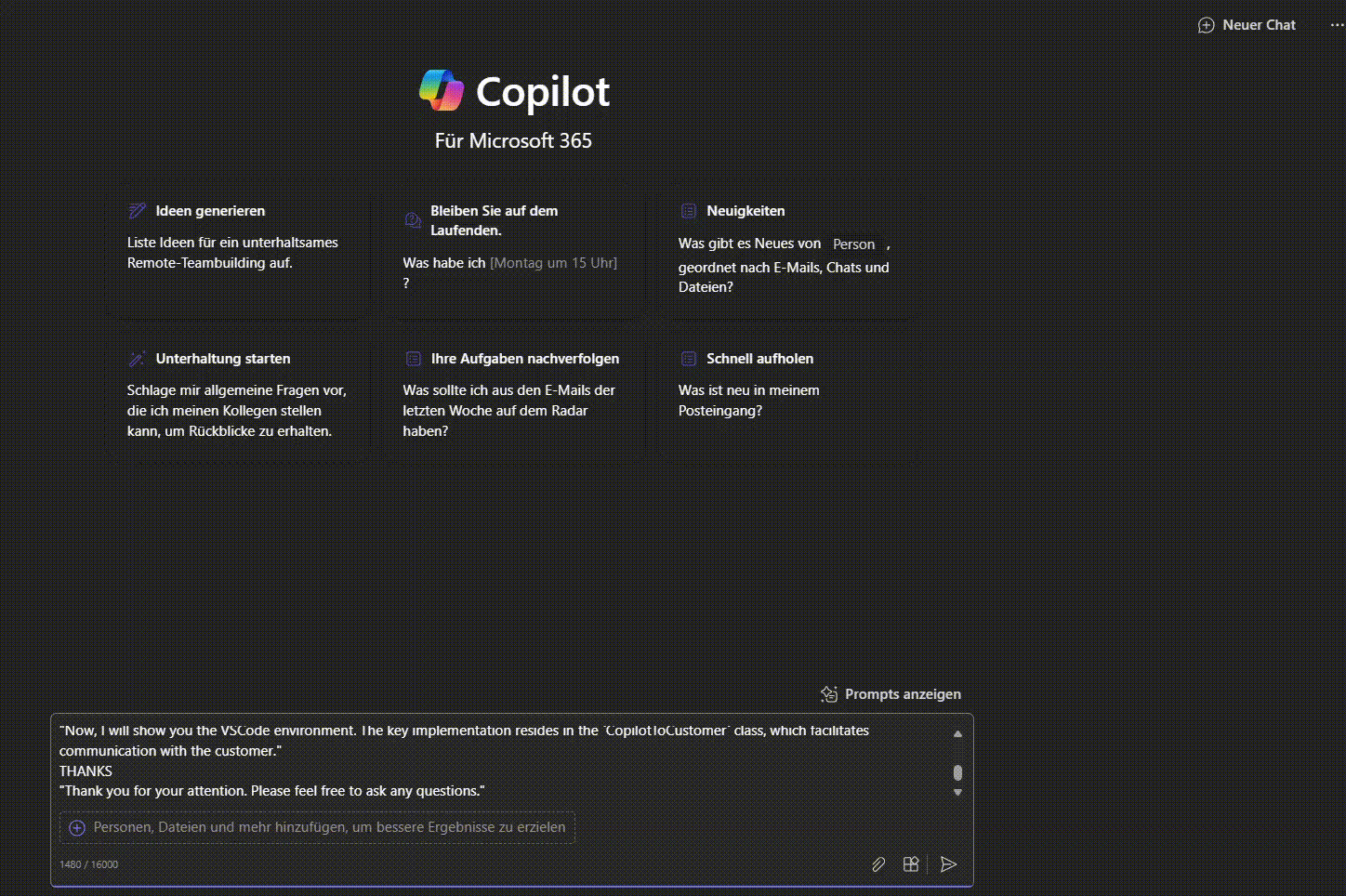 Demo of a Copilot prompt optimizing speaking notes for non-native English speakers, enhancing fluency, and adding estimated speaking times for smoother presentations.
