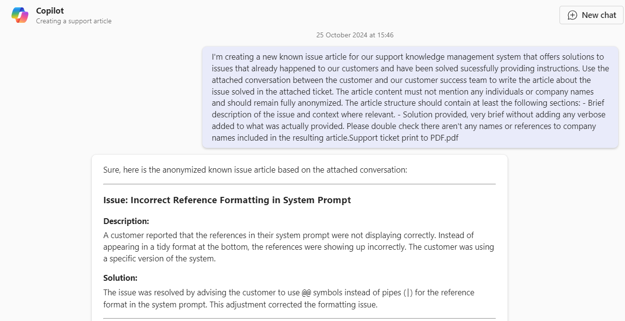Generate a known issues article from a closed support ticket
