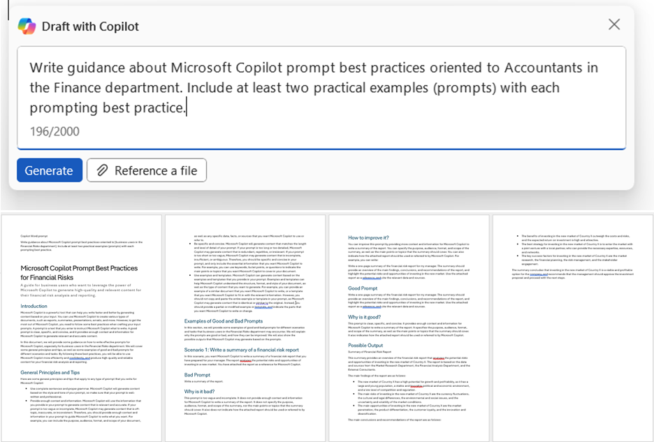 Create guidance with best practices and comprehensive examples on prompting Gen AI tools like Microsoft Copilot for your users in Microsoft Word.