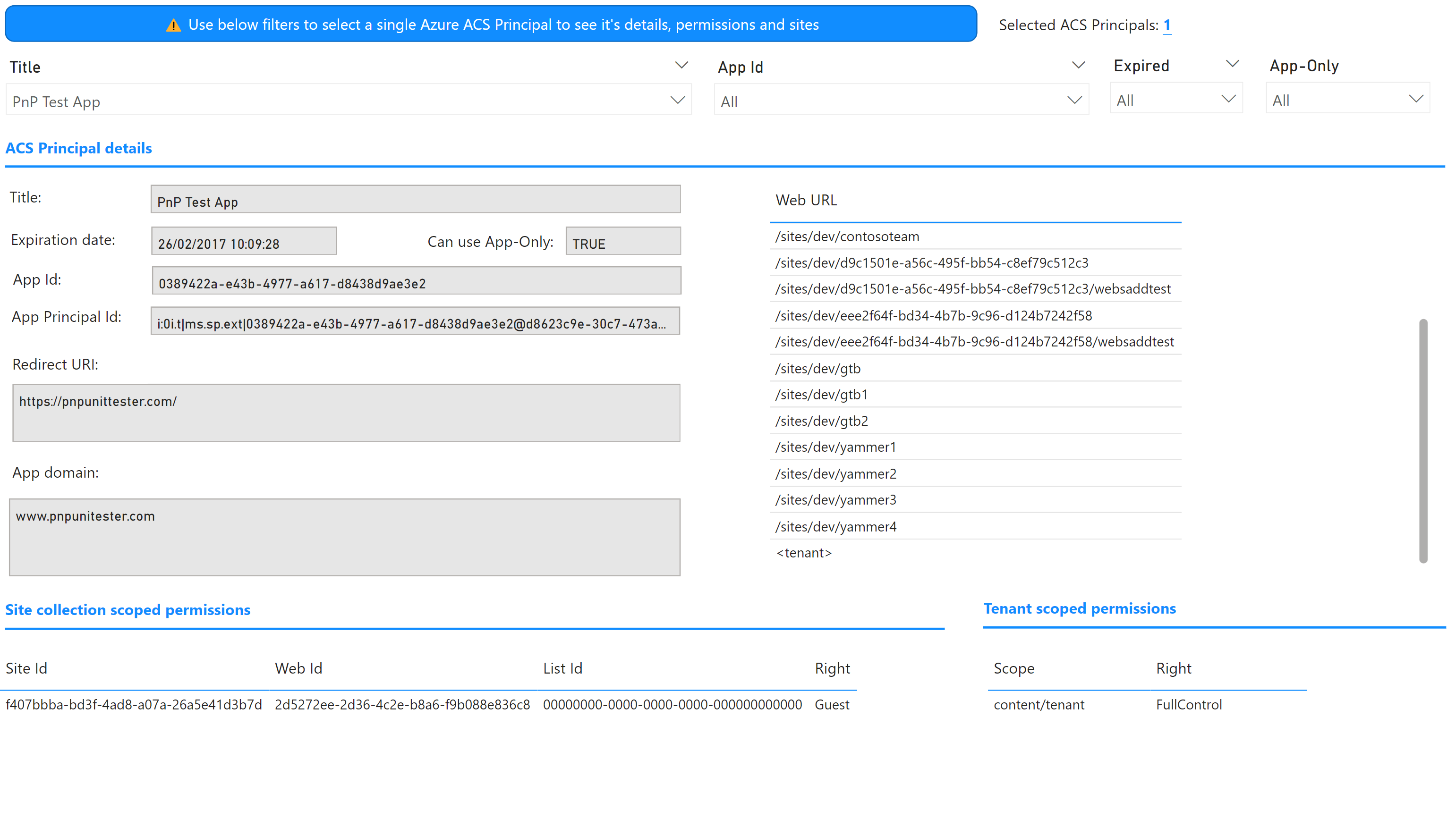 Azure ACS Principal details