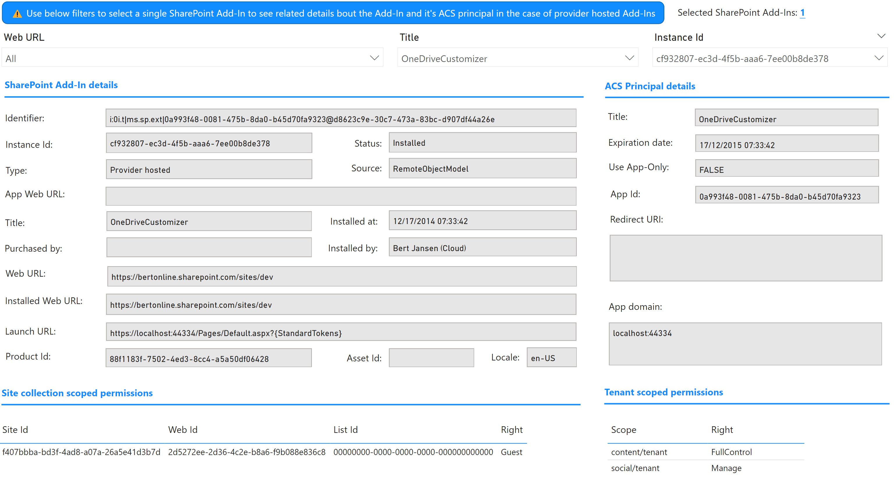 SharePoint Add-In details