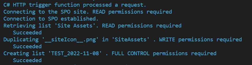 terminal output success