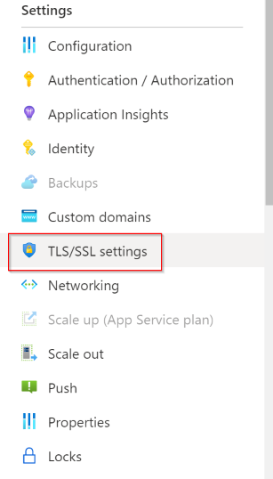 Azure Portal - Azure Functions TLS/SSL settings