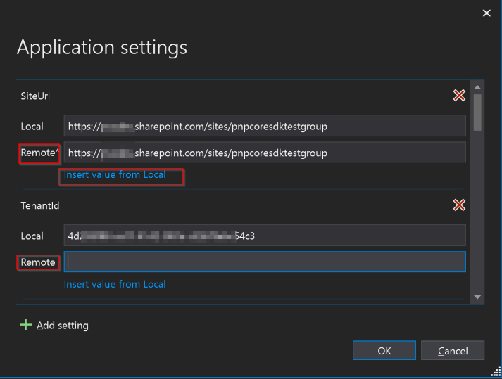 Specify remote app settings from Visual Studio
