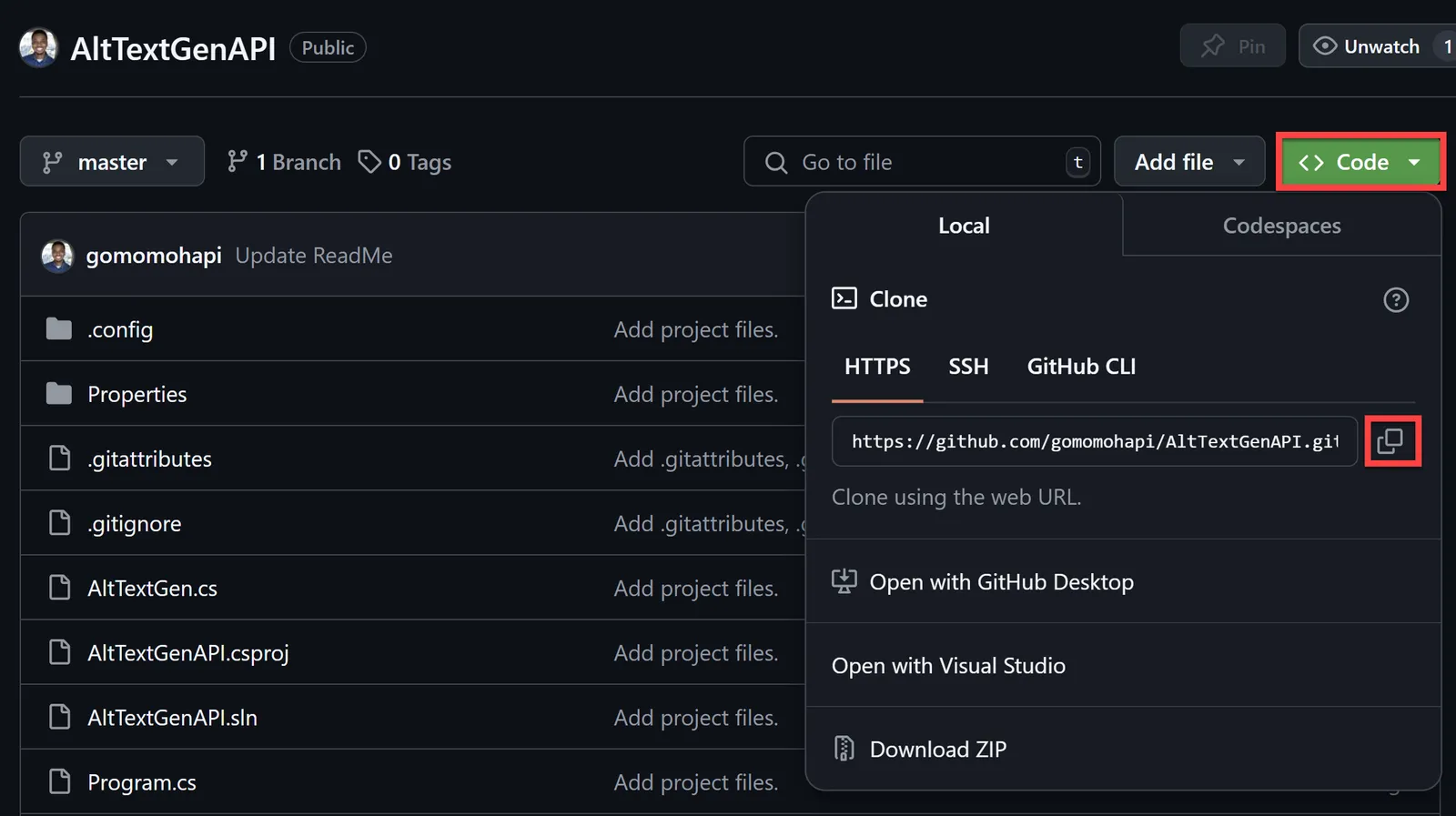 Copy git URL