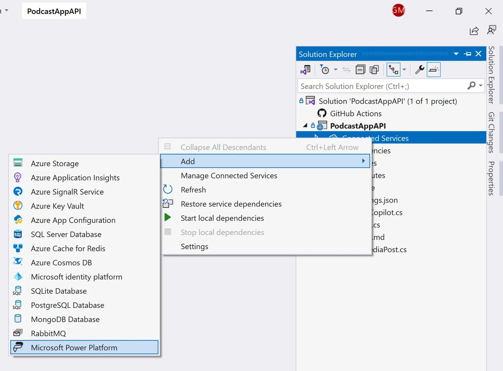 Add Visual Studio Power Platform Connected Service