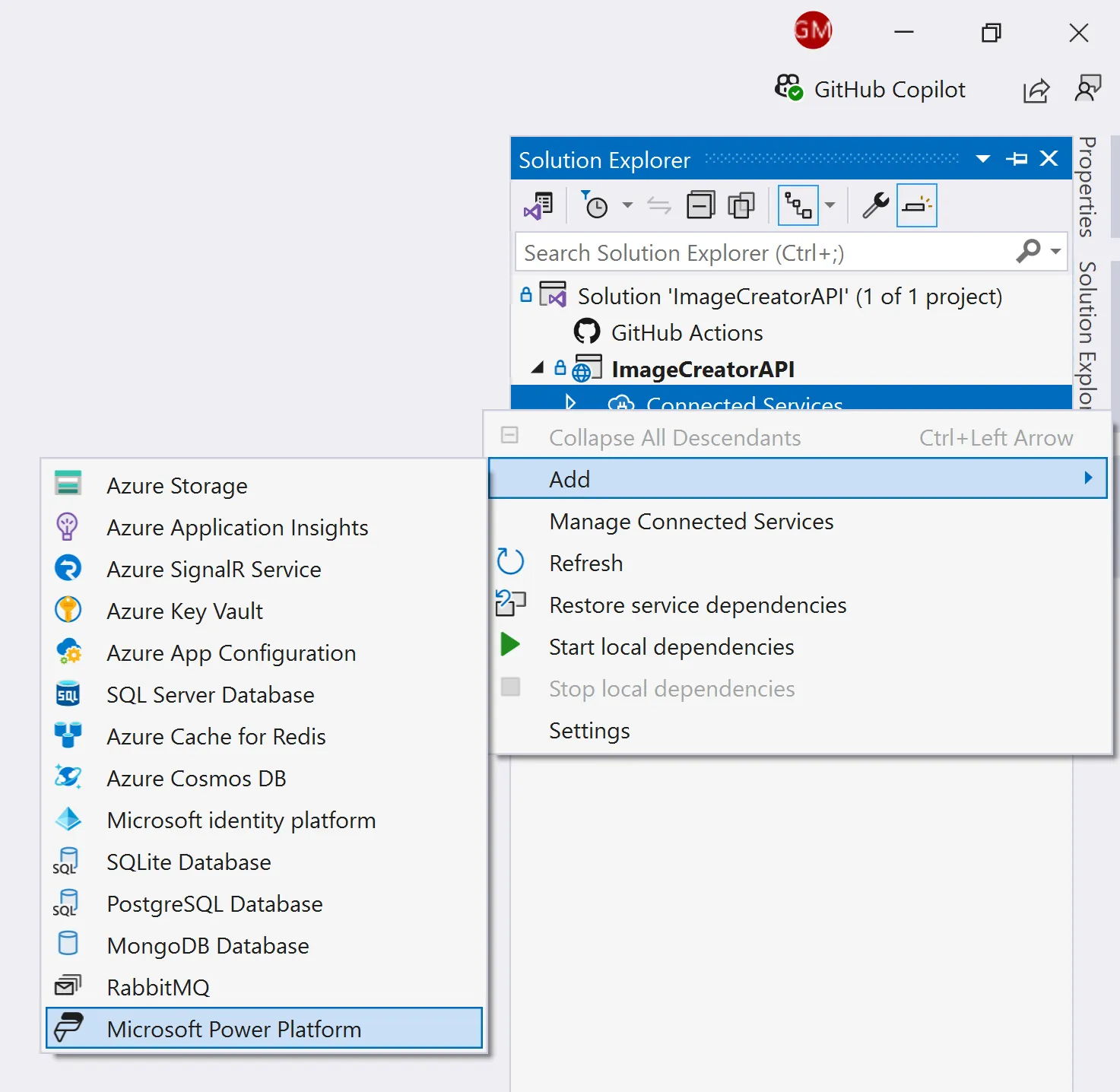 Add Visual Studio Power Platform Connected Service