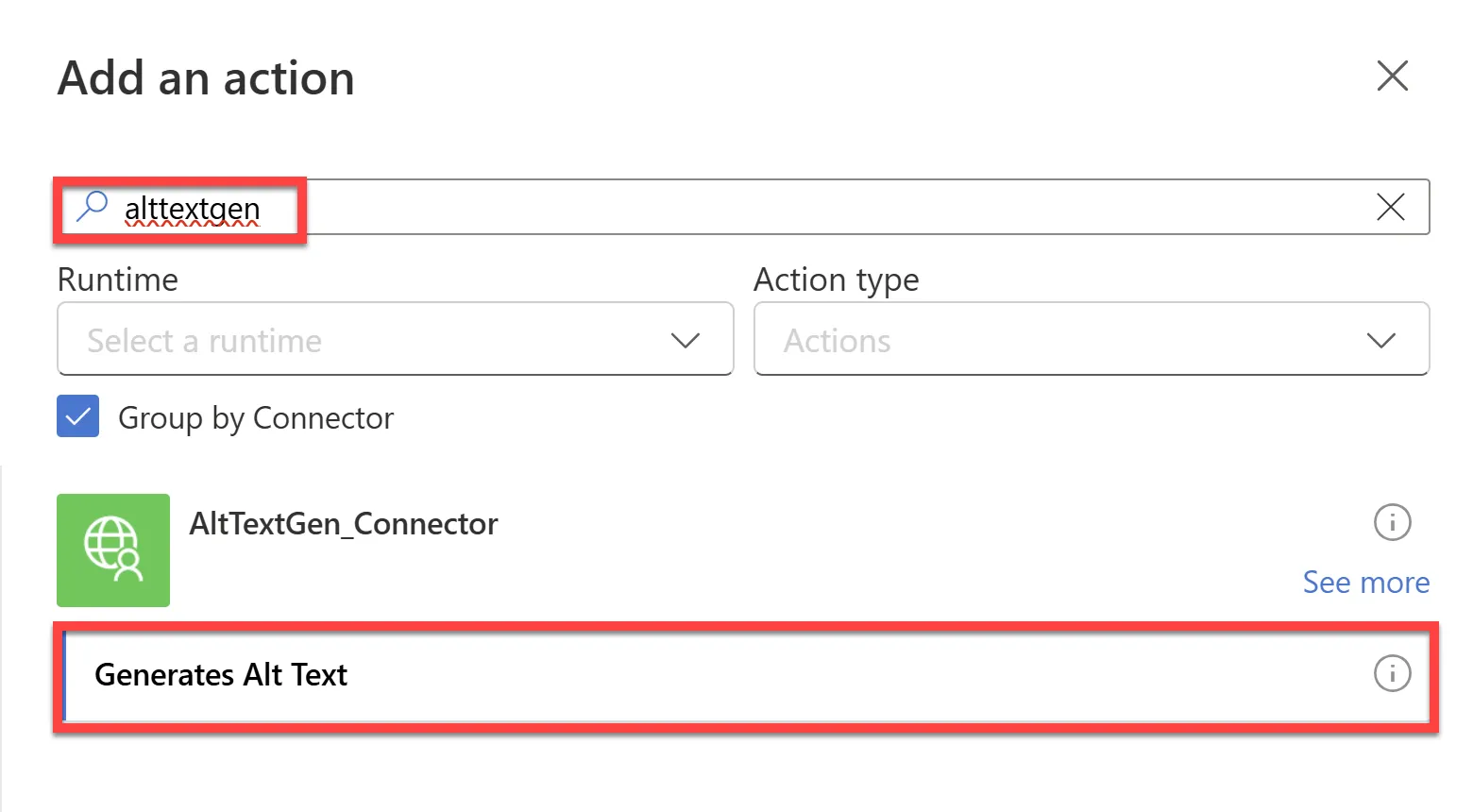 Add Generate Alt Text action to Power Automate flow