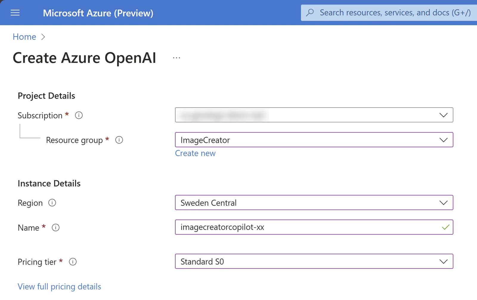Create Azure OpenAI Service resource