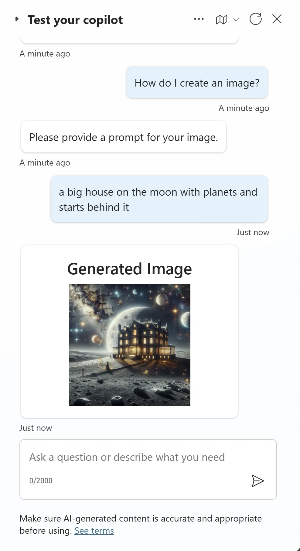 Generates an image based on the description