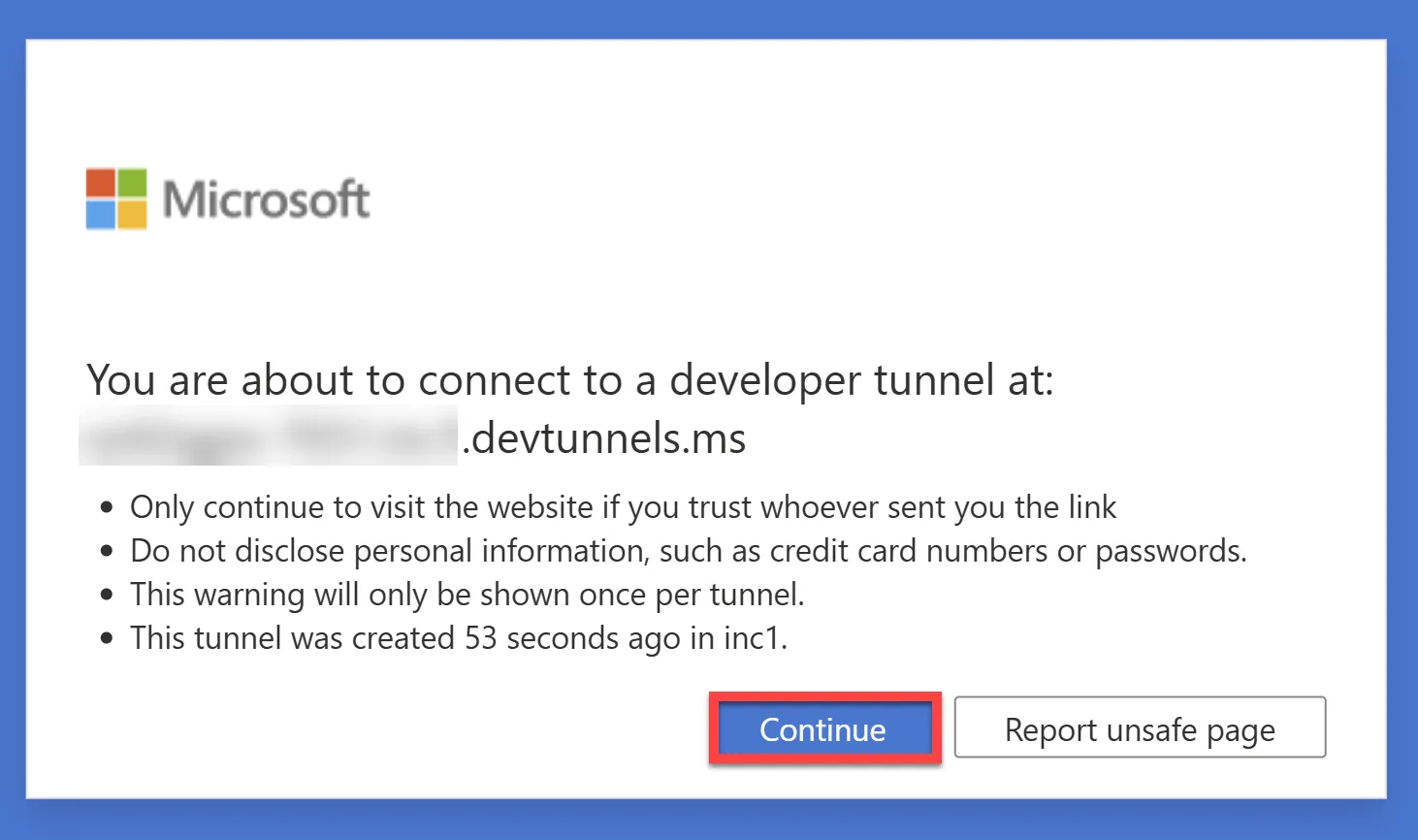 Connect to Developer Tunnel