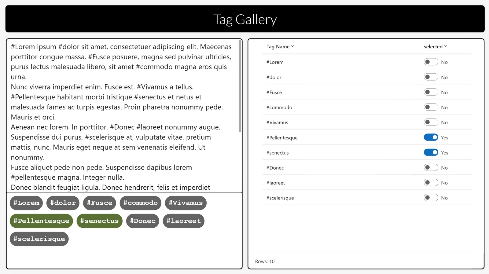 Component Demonstration Screen