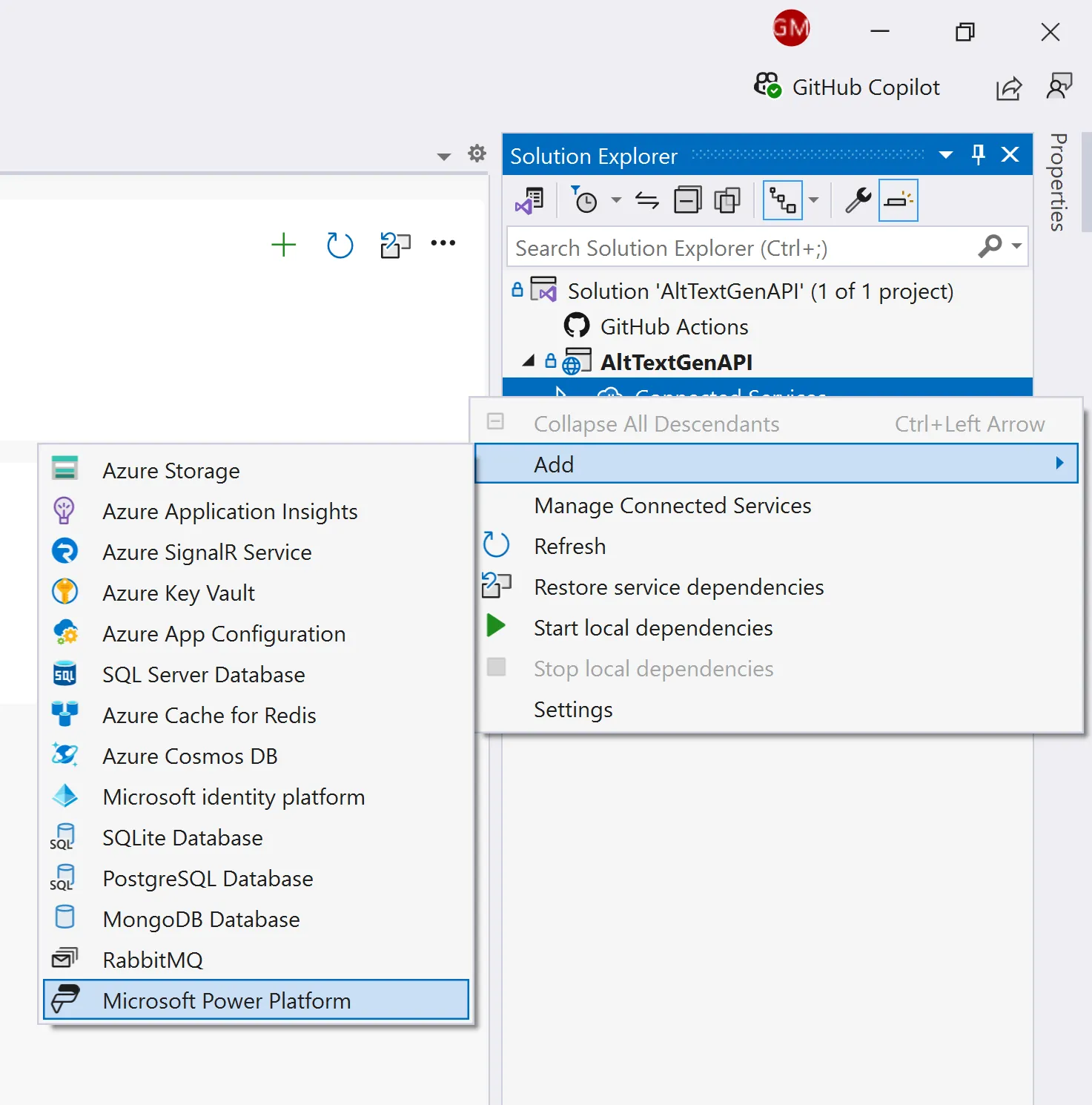 Add Visual Studio Power Platform Connected Service