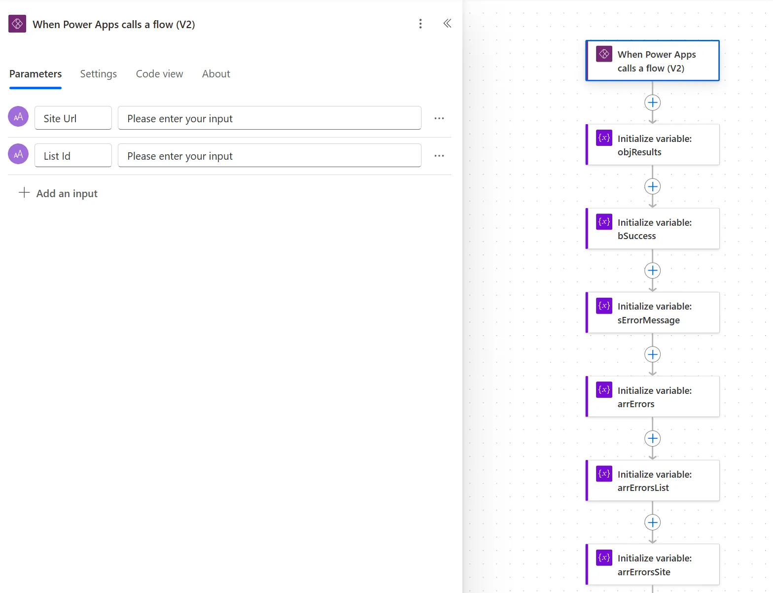 Input parameters
