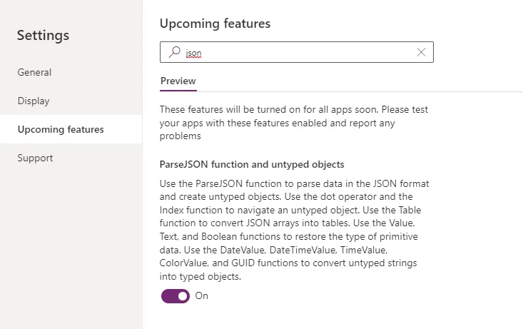 picture of enabling ParseJSON feature