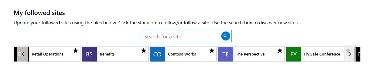 Preview - Follow sites app horizontal section embed