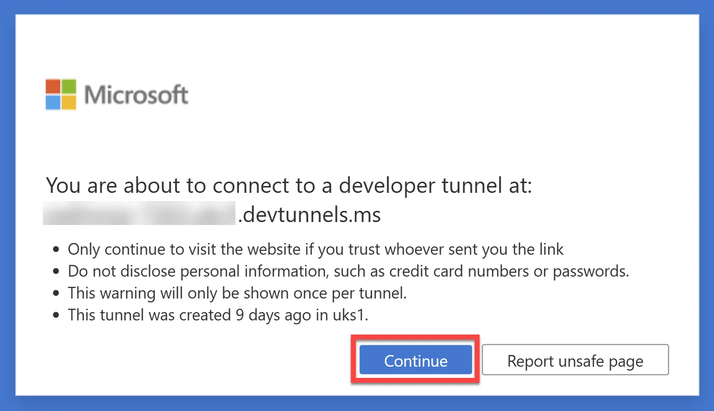 Connect to Developer Tunnel