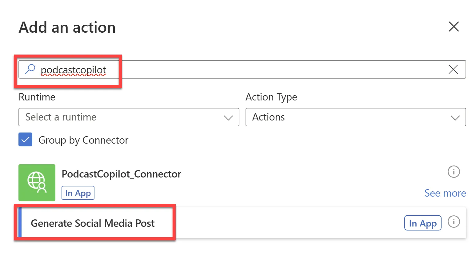 Add Generate Social Media Post action to Power Automate flow
