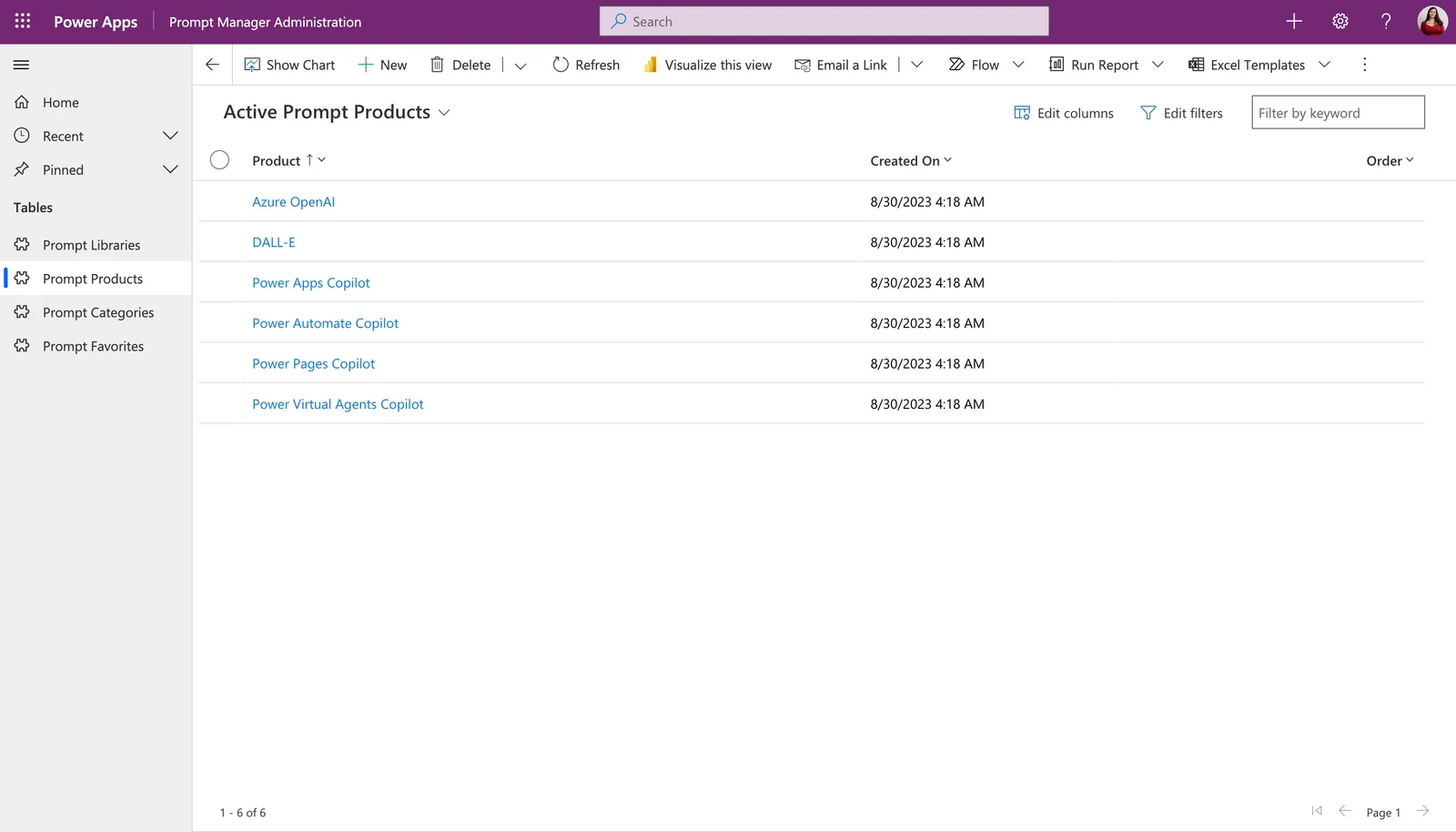 Prompt Admin Products