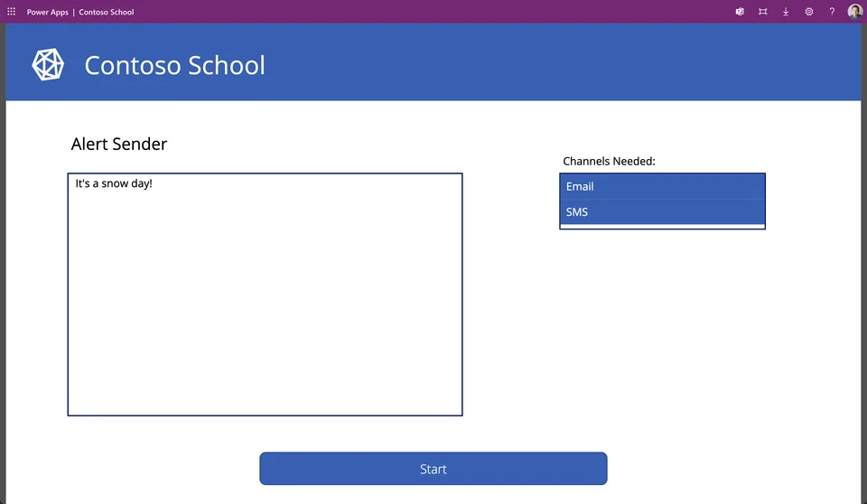 Contoso School communication entry screen