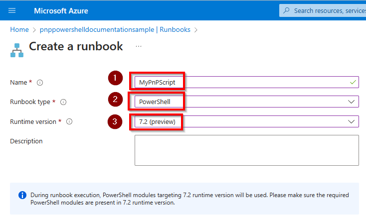 Provide Runbook creation paramters
