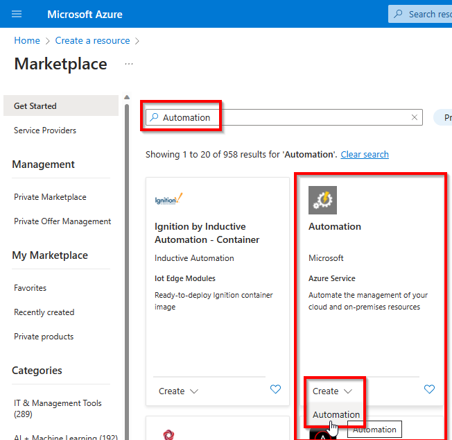 Creating an Azure Automation resource