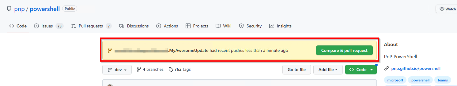Comparing and creating a pull request