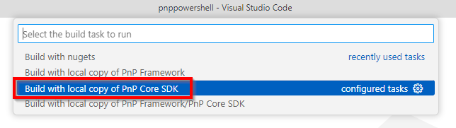 Build using local copy of PnP Core in Visual Studio Code