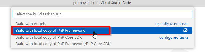 Build using local copy of PnP Framework in Visual Studio Code