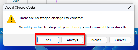 No staged changes dialog