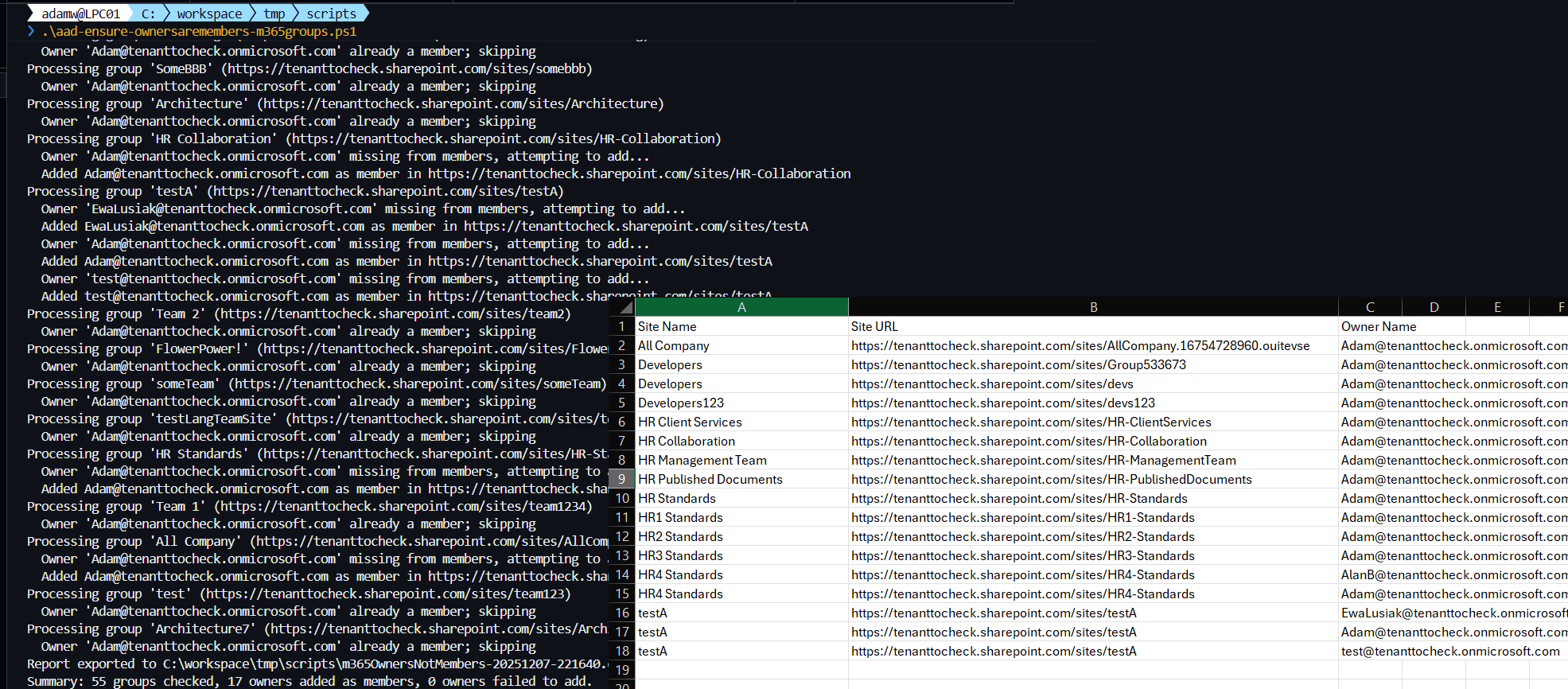 Example Screenshot of CLI for Microsoft 365 sample