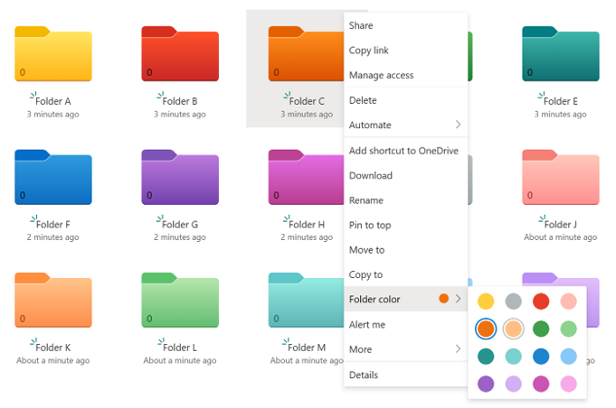 Screenshot of colored folders
