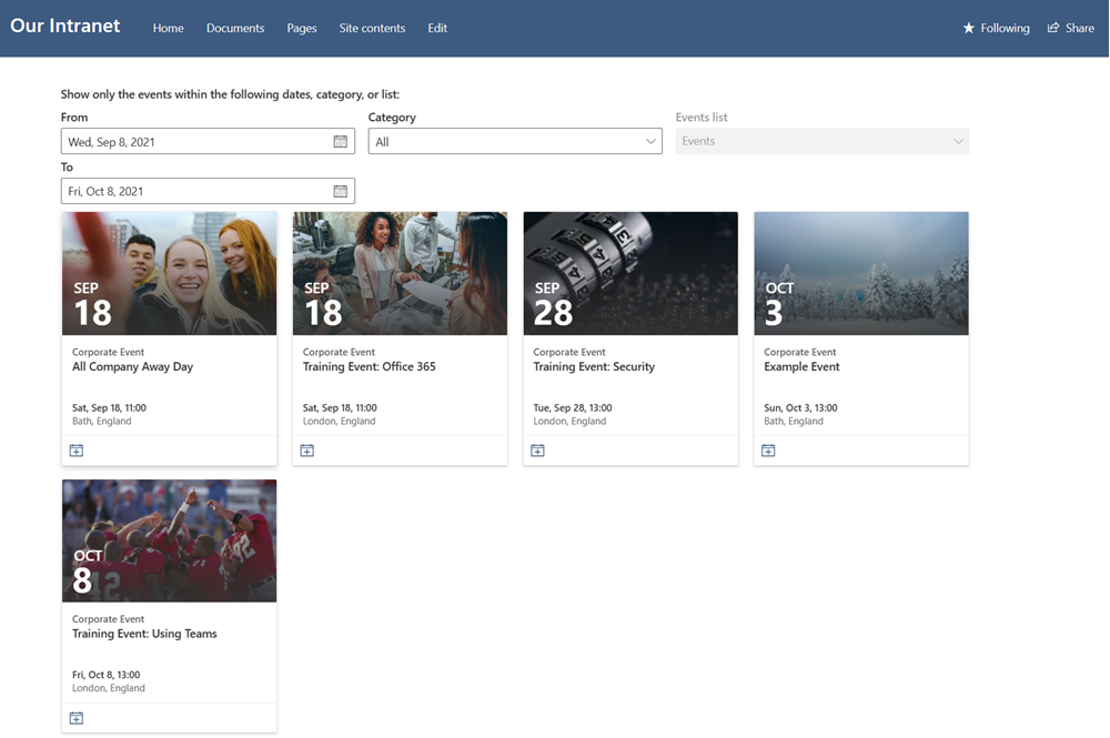 Generate Demo Events For SharePoint Events List PnP Samples