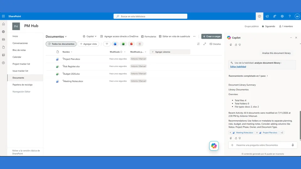 Analyze Document Library skill output