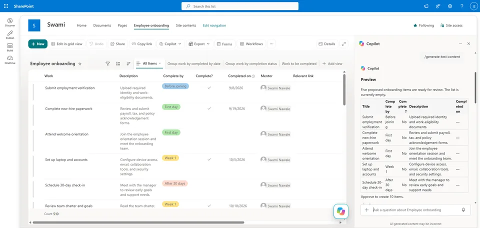 Generate Test Content skill in action
