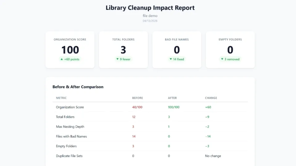Library Cleanup skill in action