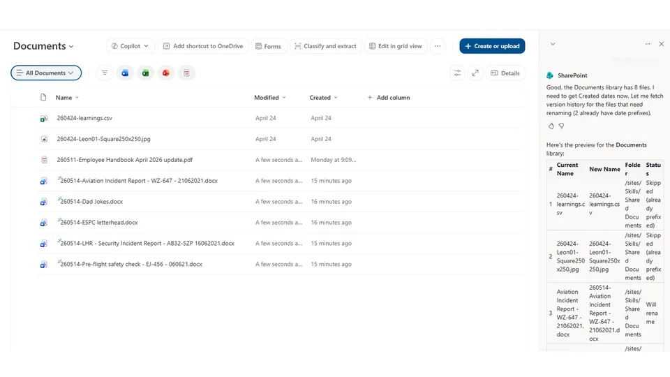 Rename Files with Date Prefix skill in action