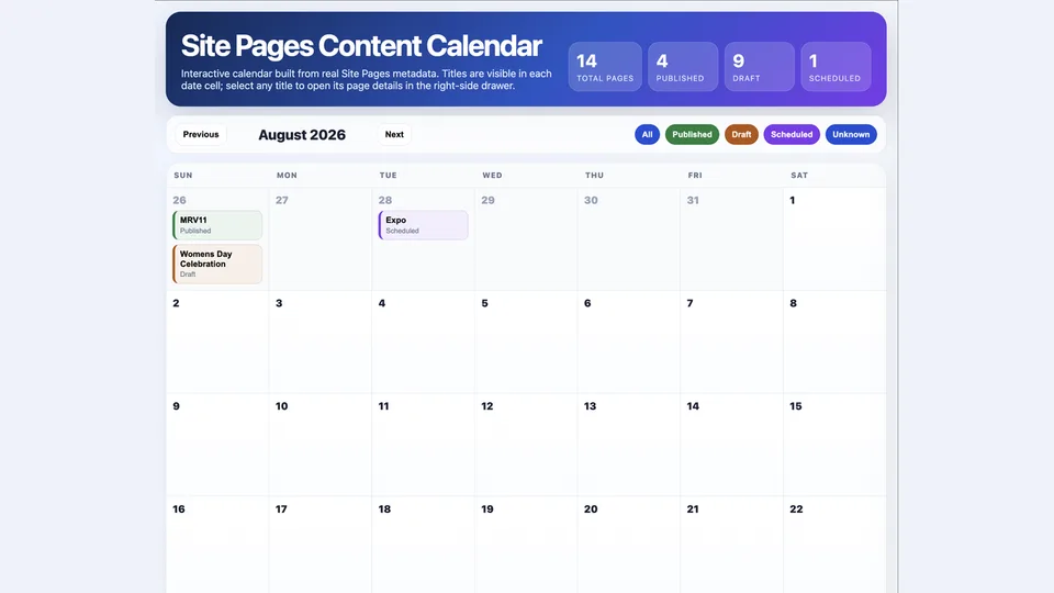 Site Pages Content Calendar skill preview
