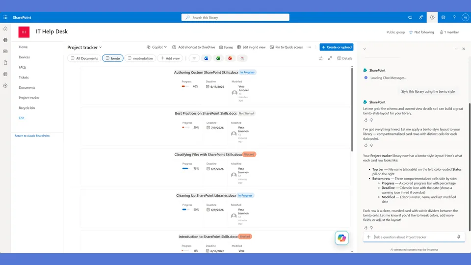 Bento style applied to a SharePoint list