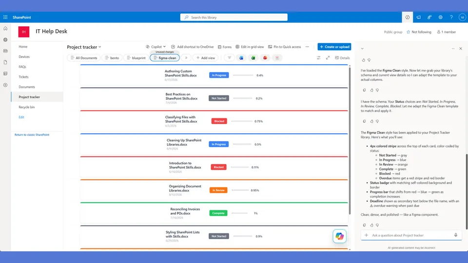 Figma Clean style applied to a SharePoint list