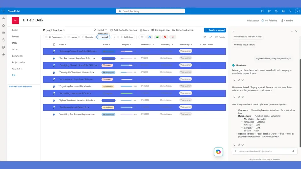 Pastel style applied to a SharePoint list