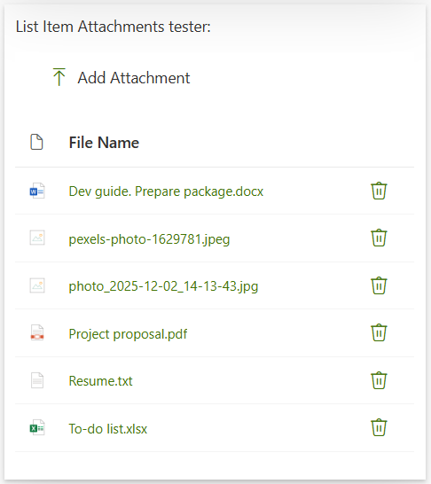 ListItemAttachments Details List 